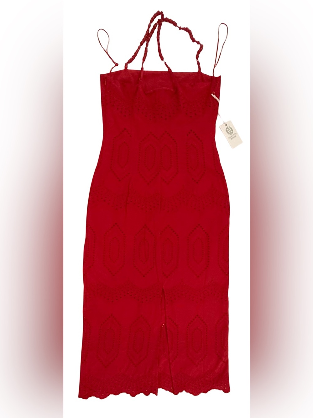 NWT Hyacinth House Red Eyelet Beaded Strap Midi Ibiza Dress Chic Summer Small - Picture 10 of 13